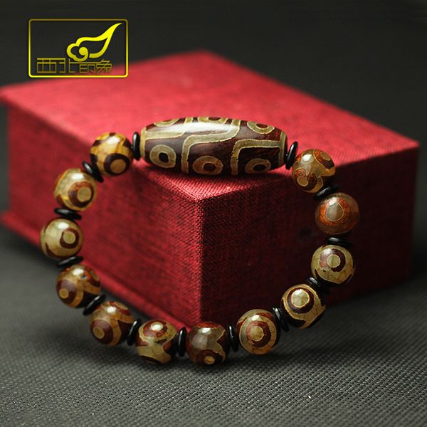 

tibetan dzi beads bracelet ethnic style great quality nine eyes and three eyes natural stone materials ing, Golden;silver