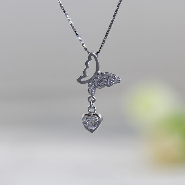 

s925 sterling silver korean style fashion lovely butterfly beauty zircon wing love pendant for lovers vintage women