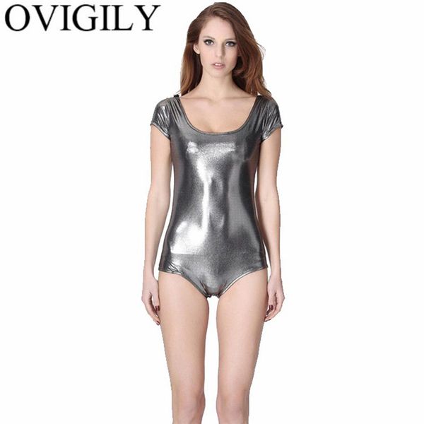 

ovigily womens metallic short sleeve leotard lycra spandex scoop neck stretch one piece ballet dance leotards bodysuit dancewear, Black;red