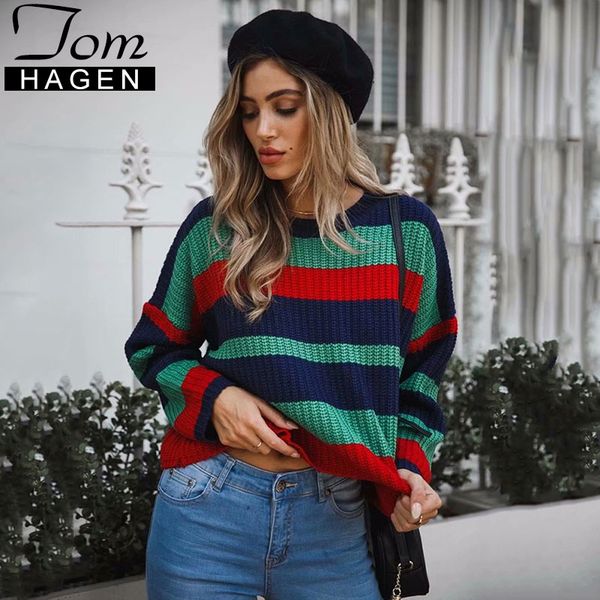 

autumn winter fashion red green striped knitted sweater women loose pullover jumper long sleeve female patchwork sweater, White;black