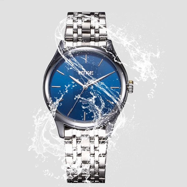 

mike brand men's business luxury stainless steel bracelet ultra thin fashion large dial waterproof quartz watch lovers watch, Slivery;brown