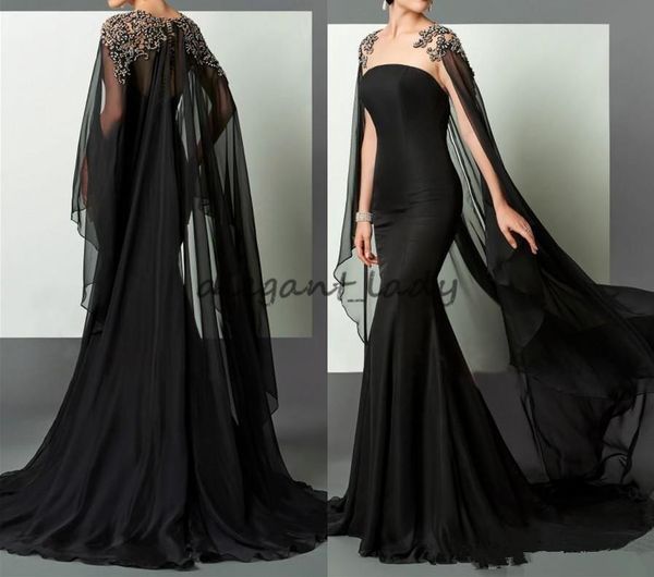 

черный русалка арабский вечерние платья 2018 elie saab бисером шифон с мыса африканский выпускного вечера платье театрализованное знаменитос, Black