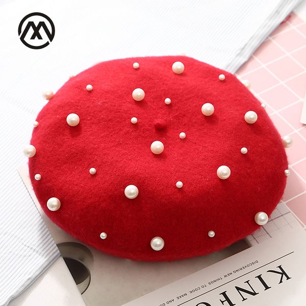 

new fashion women's wool pearl hats painter beret brand fashion casual women's autumn and winter warm girls caps touca beanie, Blue;gray