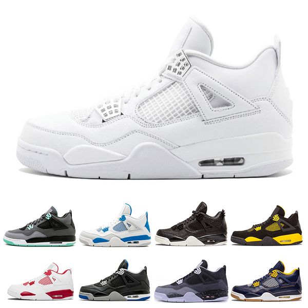 

classic 4 4s men basketball shoes white cement pure money royalty thunder bred oreo motosports blue sports sneakers shoes us 7-13, White;red