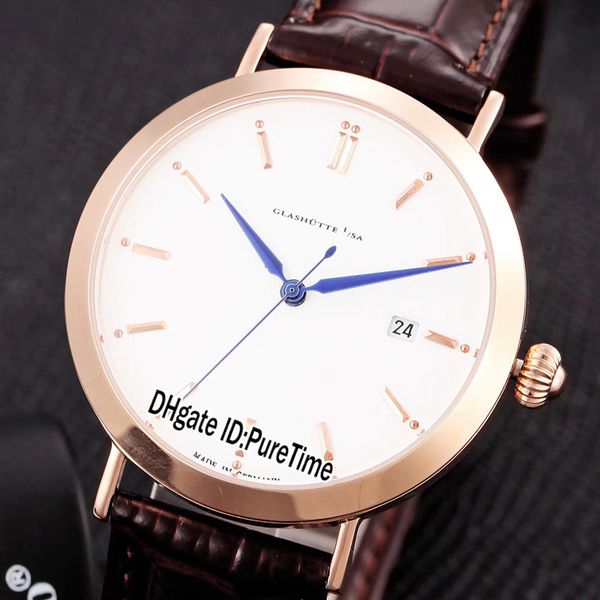 

new 40mm saxony 215.026 rose gold silver dial blue hands miyota 8215 atuomatic mens watch brown leather germany super sports watches al36ab2, Slivery;brown
