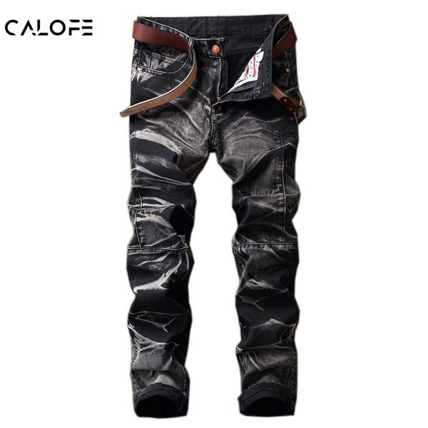 

calofe male's casual jeans slim lightweiht jeans straight pleated trousers fashion retro pleated slim plus size denim new, Blue
