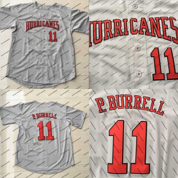 

#11 Pat Burrell Jersey University of Miami Hurricanes College 100% Stitched Custom Baseball Jerseys Any Name & Number Grey Free Shipping