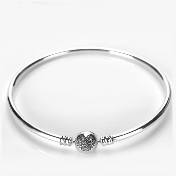 

heart shaped cz diamond clasp bangle bracelet sets original box for pandora 925 sterling silver charm bracelets women wedding jewelry, Black
