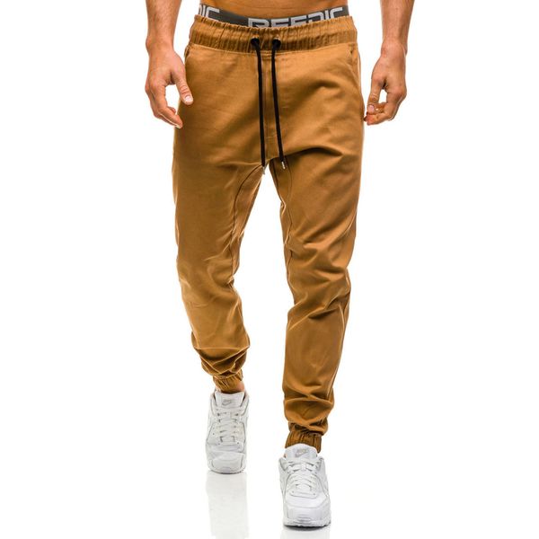 

new fashion slim solid color elasticity men casual pants man running sport trousers, Black