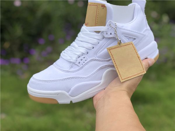 

final version 4 white denim ls gs blue jean men basketball shoes for men,2018 authentic ao2571-100 black white 4s athletic shoes release, White;red