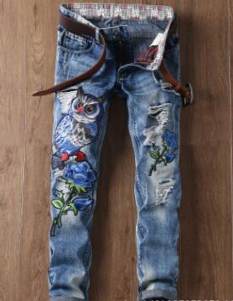 Модный дизайнер-европейский американский стиль лоскутное джинсы мужские тонкие джинсы джинсовые брюки Прямые синий известный бренд джинсы брюки для мужчин