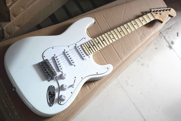 

White electric guitar with white pickguard and maple fretboard and can be changed a reque t