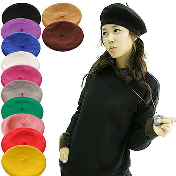 

new fashion solid color warm wool winter women girl beret french artist beanie hat cap 12 colors 0j5y, Blue;gray