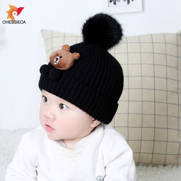 

chessieca 2018 brand baby bear hat autumn and winter children's hair ball cap knit hat warm winter wool pompom cap beanie