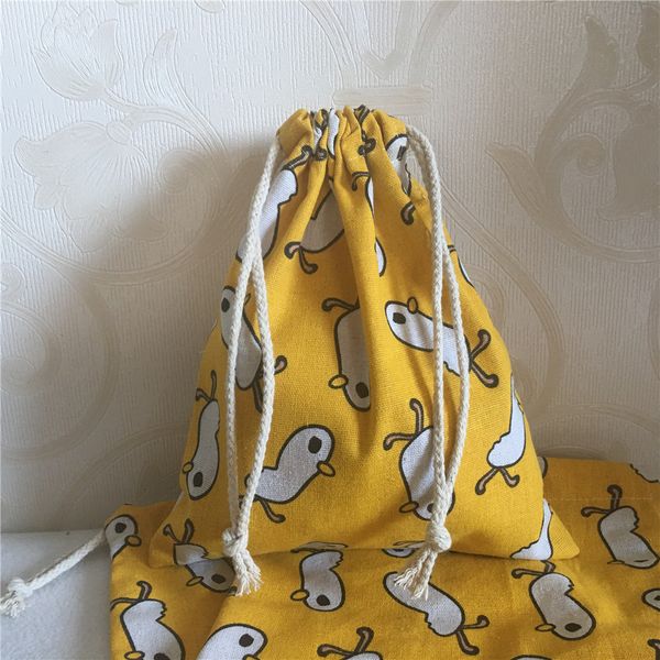

yile cotton linen drawstring organized pouch cosmetic bag multi-purpose bag party gift print duck yellow base 8630b