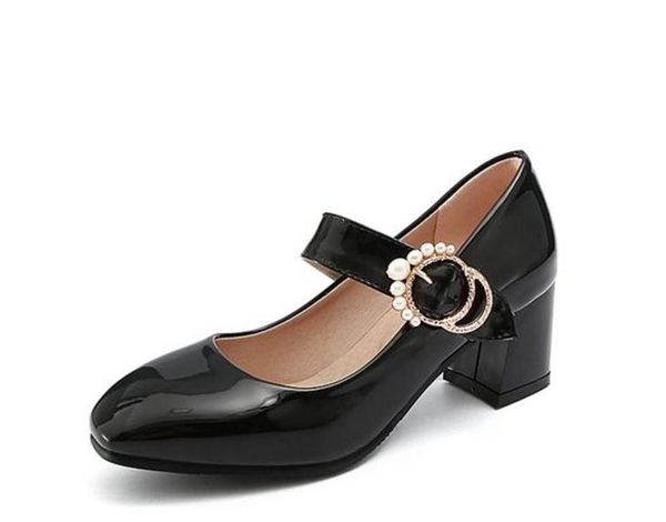 

send spring coarse heel round head women's single shoes, Black