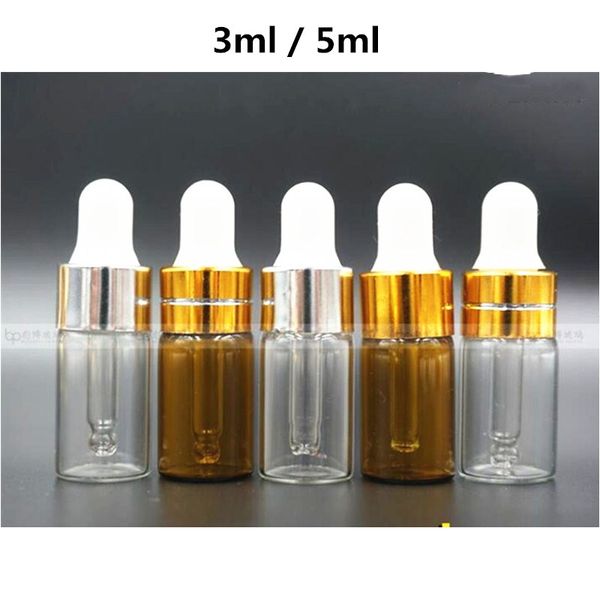 Garrafa 3 ml 5ml Mini vidro transparente de vidro âmbar garrafas de óleo essencial de mini Dropper vazio garrafas frascos de vidro conta-gotas contentores 0321