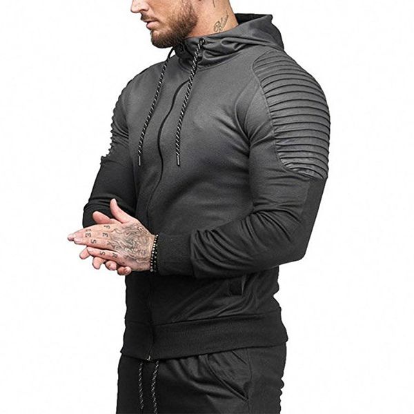 

soledi gradient hoodie warm zippers gradient sports leisure jacket running exercise fitness outdoor football home, Black
