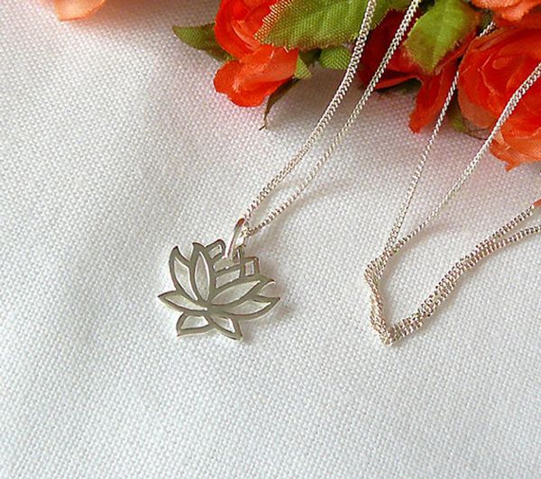 

small plant lotus charm pendant chain necklace dance party petals bloom rose flower wedding buddha lucky woman mother men's family gift, Silver
