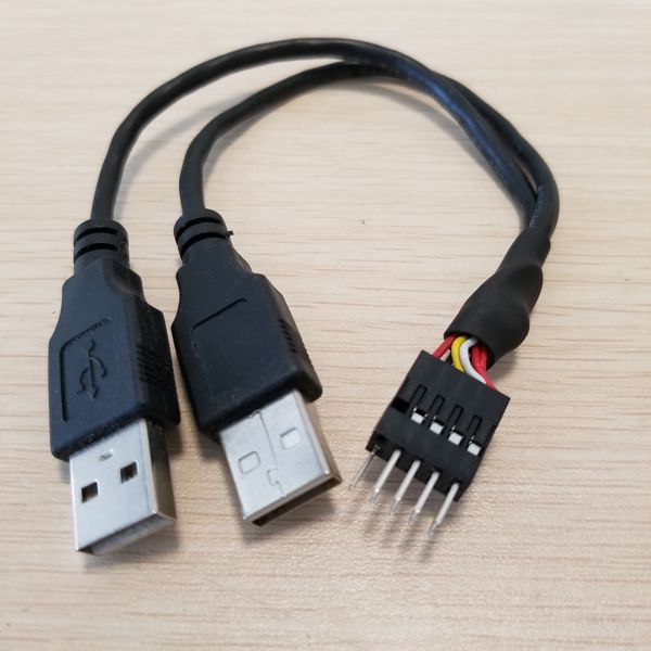 

Wholesale 100pcs/lot Dual USB A male to PC case internal 9-pin dupont connector adapter cable 20cm 24AWG shielding