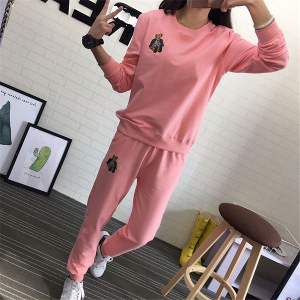 

embroidery autumn winter casual o neck sportwear long sleeve 2 piece pants sets embroidery sweat suits female, Gray