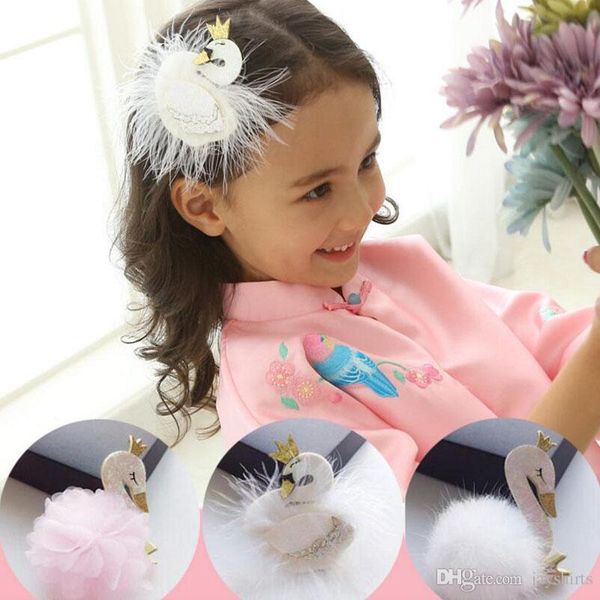 Cute Swan Hair Claws Pink Leather Barrettes For Princess Birthday
