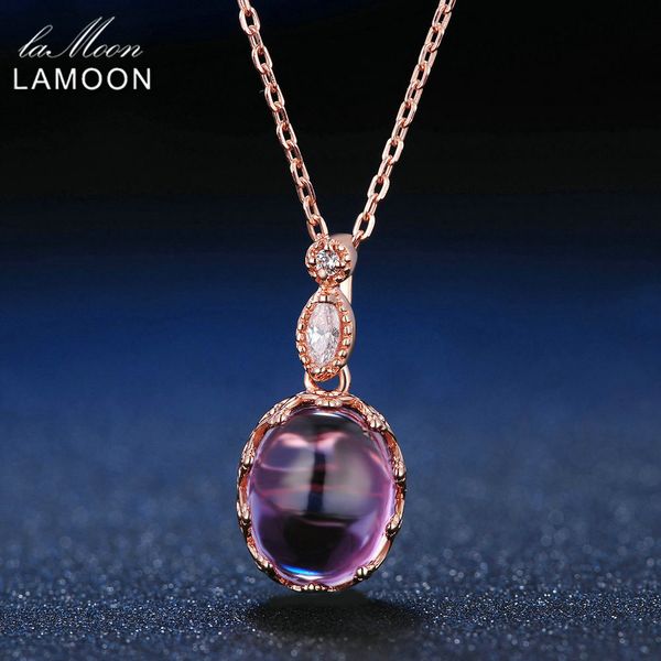 

lamoon bijouterie 3.2ct natural purple amethyst oval gemstone 925 sterling silver jewelry fine pendant necklace for women ni021