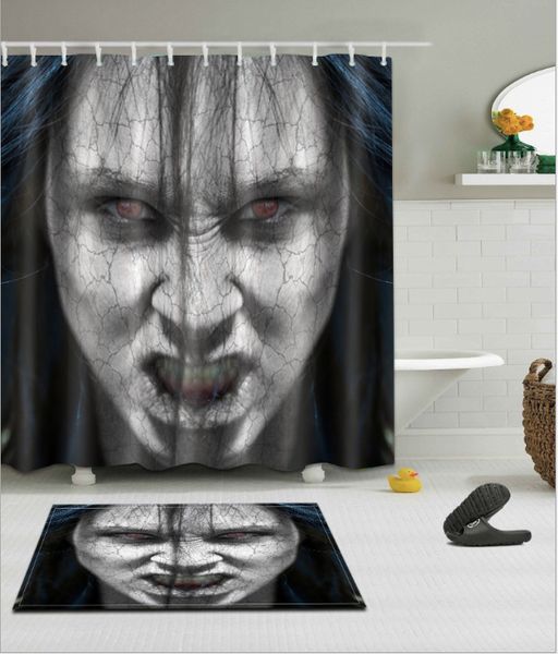 

face crack pattern 3d print custom waterproof bathroom modern shower curtain polyester fabric bathroom curtain door mat sets