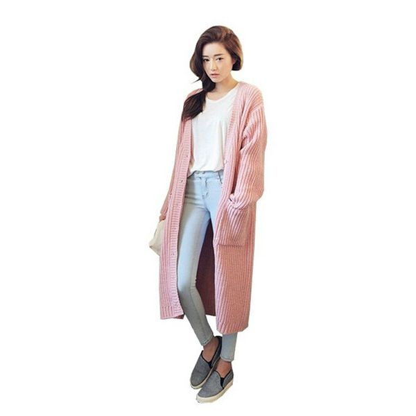 

european coat of new fund of 2018 autumn outfit loose long pink sweater cardigan female ldk023, White;black