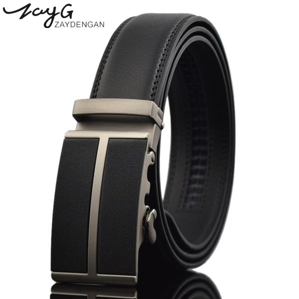 

zayg man business casual belt man black genuine leather belts for jeans automatic buckle belt fashion simple classic, Black;brown