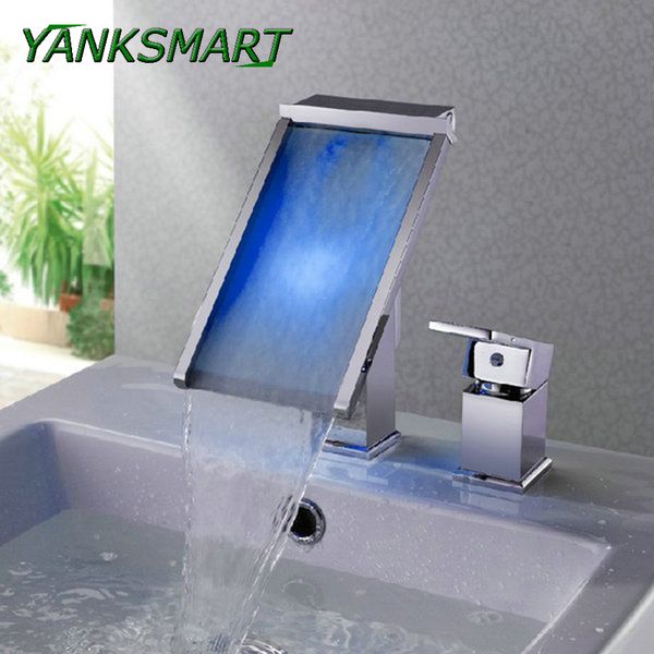 2019 Yanksmart Wide Spout Led Change Faucet Set Waterfall