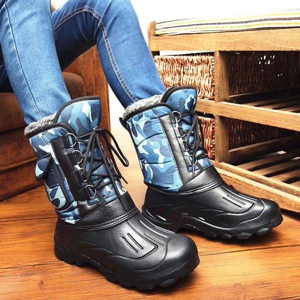 

below 0 degree men thicken fleece warm waterproof snow boots outdoor fishing hunting ice cold storage house antiskid high shoes, Black