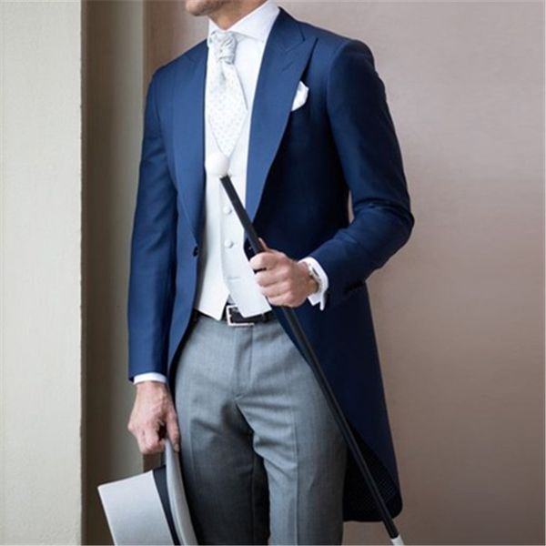 

tailor made long blue coat mens suits 2018 party wedding custom made tuxedos terno masculino men suit 3pieces(jacket+pant+vest, White;black
