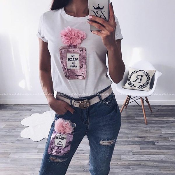 t shirt bianca con paillettes