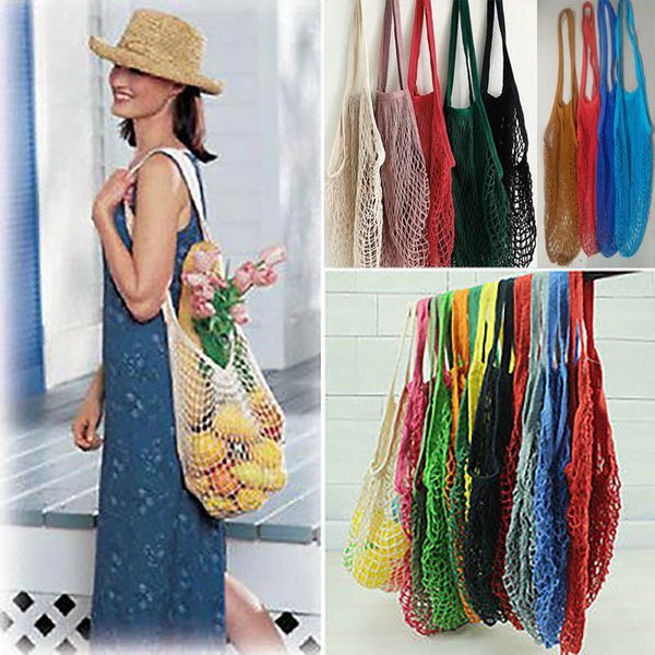 

large mesh net shopping bags fruits vegetable portable foldable cotton string reusable turtle handbag tote for kitchen sundries fhh7-1204