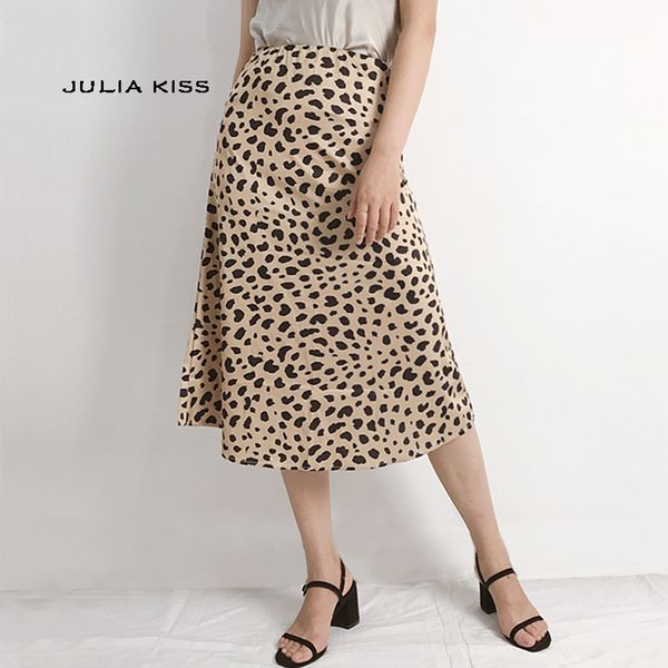

women leopard print a-line skirt leopard long skirts, Black
