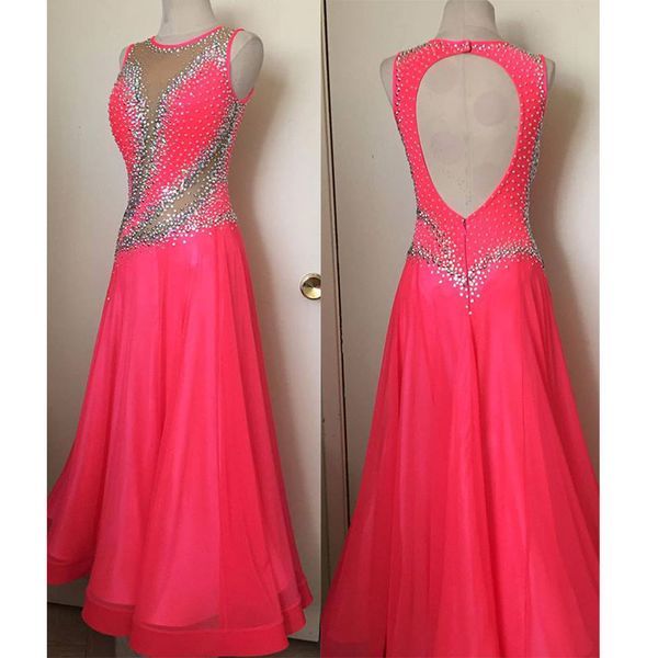 

ballroom dance competition dress rose red sleeveless backless ballroom dance dress tango waltz custom-made handmade, Black;red