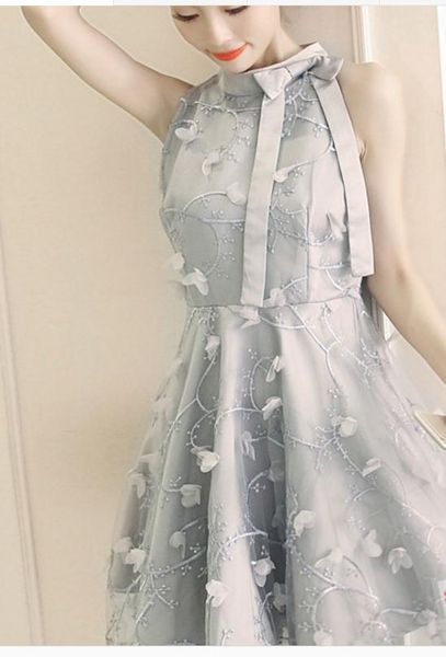 

2018 summertime frenulum bowknot tie three-dimensional embroidery a word dress hanging neck princess girl, Black;gray