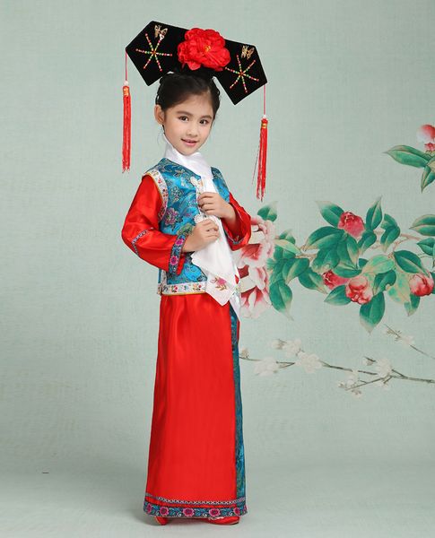 

new chinese ancient princess costume for girl children the qing dynasty princess clothes kids chinese traditional costume, Black;red