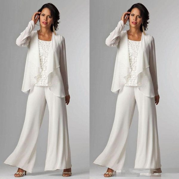 

white chiffon mother of bride groom pant suit for wedding long sleeves plus size formal women evening occasion gown custom made cheap, Black;red