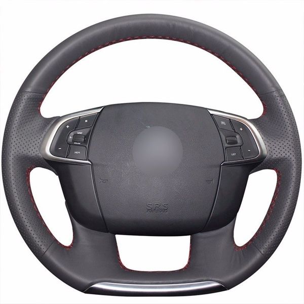 

leather steering wheel hand-stitch on wrap cover for citroen c4 c4l 2011-15