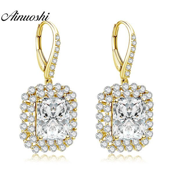 

ainuoshi 10k solid yellow gold rectangle earring 10 carat big stone drop earring click back luxurious women jewelry gift, Golden;silver