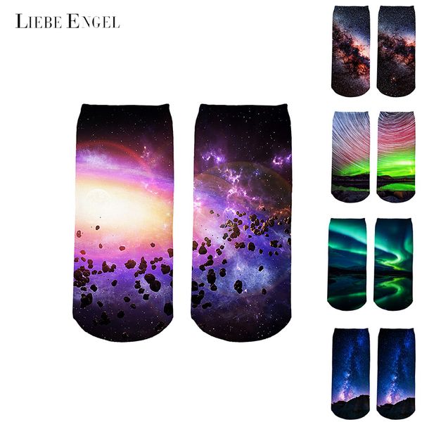 

liebe engel fashion galaxy 3d printed socks funny low cut ankle socks for women men 2017 newly, Black;white