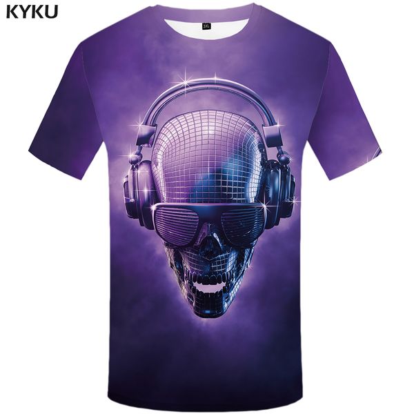 

kyku skull tshirt men purple music t-shirt punk rock clothes anime light 3d printed tshirt hip hop mens clothing streetwear top, White;black