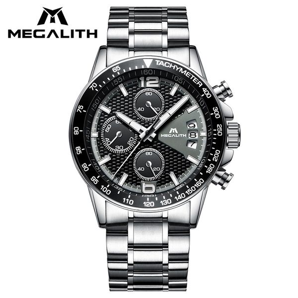 

megalith watch for men with waterproof chronograph date stainless steel strap watch men fashion casual quartz wrist gents, Slivery;brown