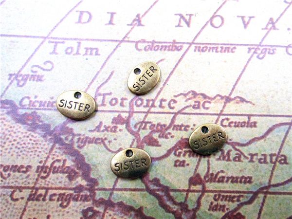 

90pcs-sister charms, antique tibetan bronze tone sister charm pendants,sister gifts 13x8mm, Bronze;silver