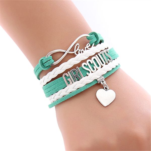 

new style infinity love girl scouts bracelet heart charm gs leader girl wrap bracelets & bangles for children jewelry 1511, Golden;silver