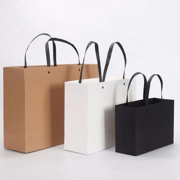 

17*25*9cm business gift bag black white kraft paper bag with handle for clothes shoes shopping za6572