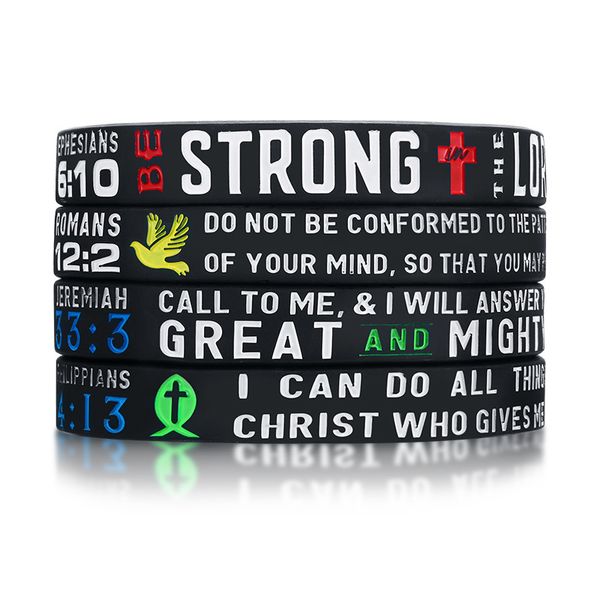 

power of faith bible verse wristbands set of 4 silicone bracelets with christian symbols and scriptures religious jewelry gifts, Golden;silver