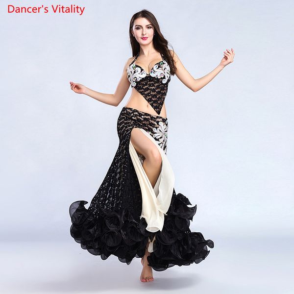 

for women belly dance costume bra+diamond long skirt set of 2 pcs performance show costume 4 colors ing, Black;red